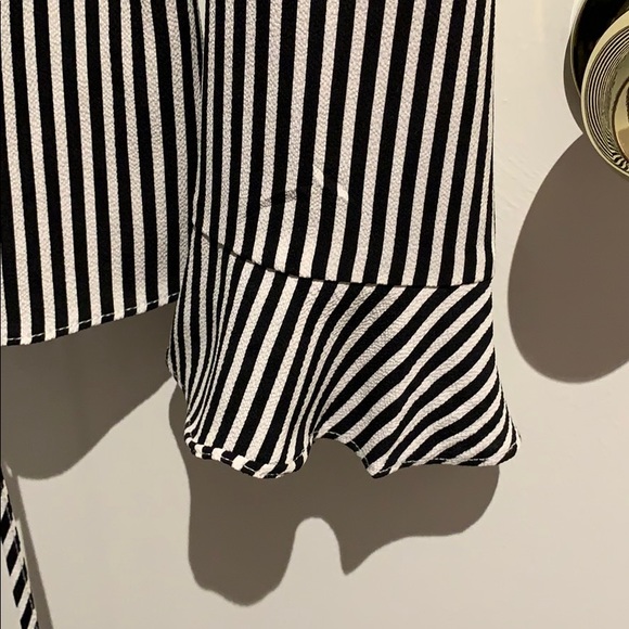Black/White Striped Wrap Blouse/Top - Picture 3 of 5